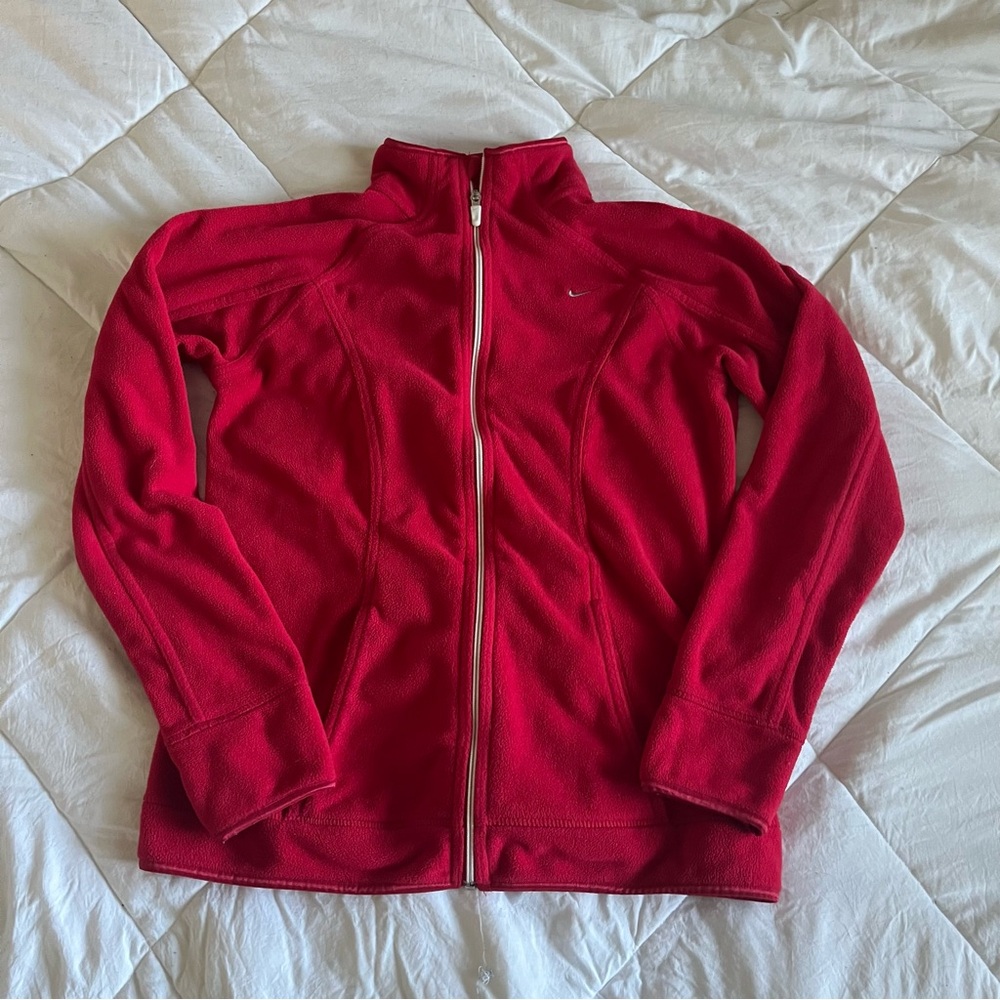 Nike red zip up fleece jacket women’s size large